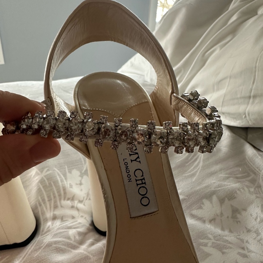 Jimmy Choo Ivory Heels with Crystal Accents - Picture 5 of 6